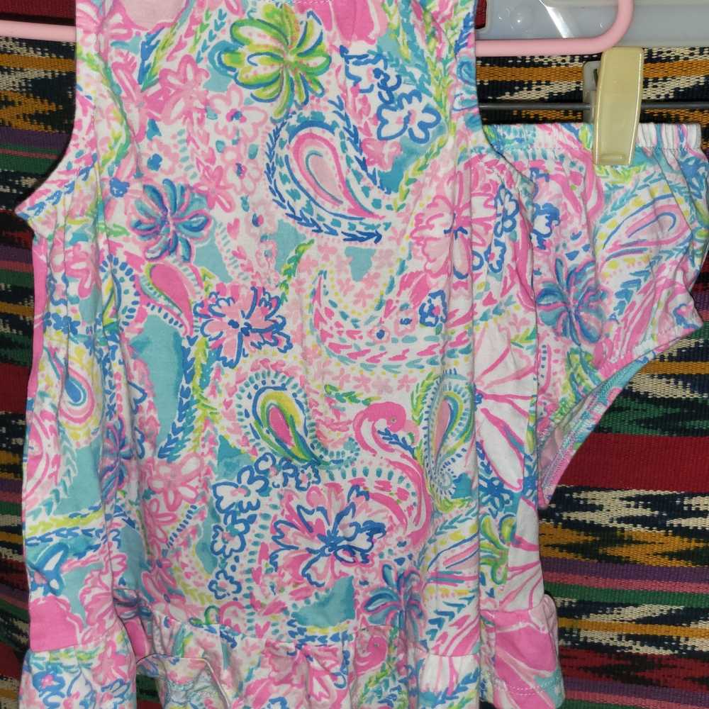 Lilly Pulitzer Pink and Blue Paisley Baby Dress With Matching Bloomers